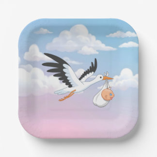 Stork Carrying a Baby Cloudy Sky Pappteller