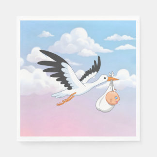 Stork Carrying a Baby Cloudy Sky Serviette