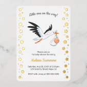 Stork Carrying Baby Selfie Baby Shower Folieneinladung (Vorderseite)