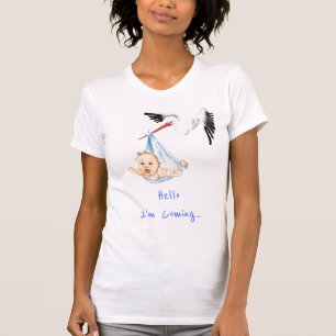 Stork Carrying Baby T-Shirt - New Baby - Your Text