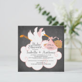 Stork Chalkboard African American Girl Baby Dusche Einladung (Stehend Vorderseite)