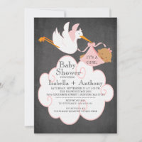Stork Chalkboard African American GIRL Baby Shower