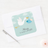 Stork Clouds Blue Boy Bundle Baby Dusche Quadratischer Aufkleber (Umschlag)