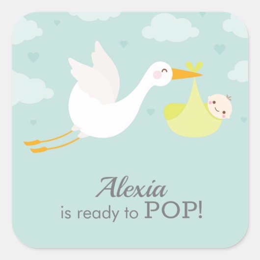 Stork Clouds Unisex Gelbbundle Babydusche Quadratischer Aufkleber (Vorderseite)