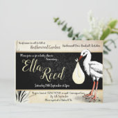 Stork Cream Baby Shower Einladungen (Stehend Vorderseite)