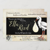 Stork Cream Baby Shower Einladungen (Vorne/Hinten)