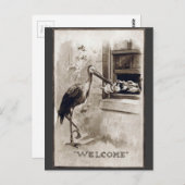 Stork Delivering Baby Vintag Postkarte (Vorne/Hinten)