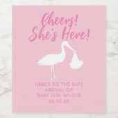 Stork Delivery Cheers Baby Girl Wine Labels Weinetikett (Einzelnes Label)