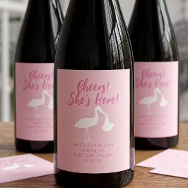 Stork Delivery Cheers Baby Girl Wine Labels Weinetikett