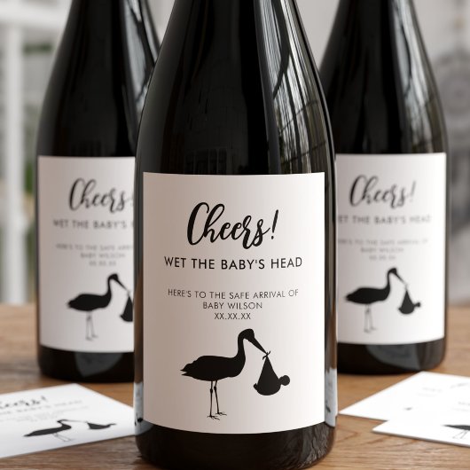 Stork Delivery Cheers to the New Baby Wine Label Weinetikett