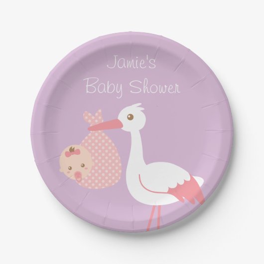 Stork Delivery Niedlich Baby Girl Shower Party Pappteller (Vorderseite)