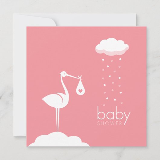 Stork Delivery Pink Baby Dusche Einladung (Vorderseite)