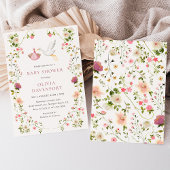Stork Delivery Pink Floral Garden Girl Baby Shower Einladung