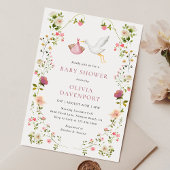 Stork Delivery Pink Floral Garden Girl Baby Shower Einladung