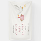 Stork Delivery Pink Girl Baby Dusche Willkommen Banner (Vertikal)