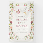 Stork Delivery Pink Girl Baby Dusche Willkommen Banner (Vertikal)