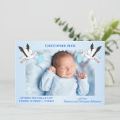Stork Design Baby Boy Birth Ankündigung (Stehend Vorderseite)