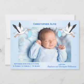 Stork Design Baby Boy Birth Ankündigung