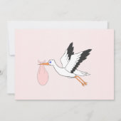 Stork Design Baby Girl Birth Ankündigung (Rückseite)