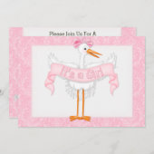 Stork Es ist eine Mädchen-Baby-Dusche Einladung (Vorne/Hinten)