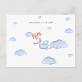Stork Flying Through The Clouds Welcome New Baby Postkarte (Vorderseite)