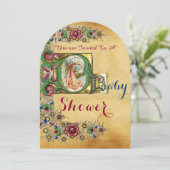 STORK GIRL BABY DUSCHE FLORAL PARCHMONOGRAM EINLADUNG (Stehend Vorderseite)