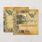 STORK GIRL BABY DUSCHE FLORAL PARCHMONOGRAM EINLADUNG (Vorne/Hinten)