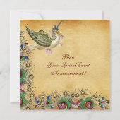 STORK GIRL BABY DUSCHE FLORAL PARCHMONOGRAM EINLADUNG (Rückseite)