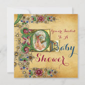 STORK GIRL BABY DUSCHE FLORAL PARCHMONOGRAM EINLADUNG (Vorderseite)