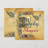 STORK GIRL BABY DUSCHE FLORAL PARCHMONOGRAM EINLADUNG (Vorne/Hinten)