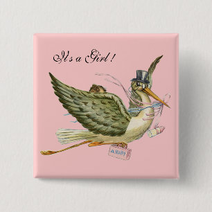 STORK GIRL BABY DUSCHE Pink Button