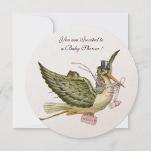 STORK GIRL BABY DUSCHE Pink White Champagne Einladung