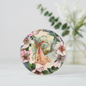 STORK GIRL BABY DUSCHE ,PINK WILD ROSE MONOGRAM EINLADUNG (Stehend Vorderseite)