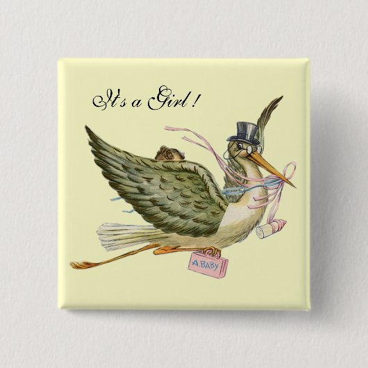 STORK GIRL BABY DUSCHE, rosa Creme Button (Vorderseite)