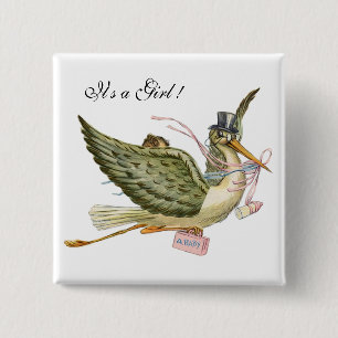 STORK GIRL BABY DUSCHE, Weißrosa Button