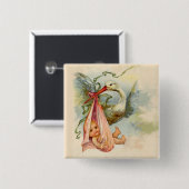 STORK GIRL BABY SHOWER PINK BUTTON (Vorne & Hinten)