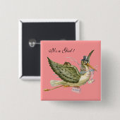 STORK GIRL BABY SHOWER Pink Es ist ein Mädchen Button (Vorne & Hinten)