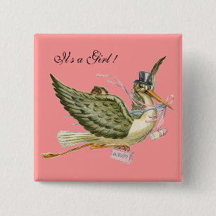 STORK GIRL BABY SHOWER Pink Es ist ein Mädchen Button