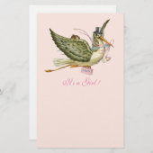 STORK GIRL BABY SHOWY Light Pink Briefpapier (Vorne/Hinten)