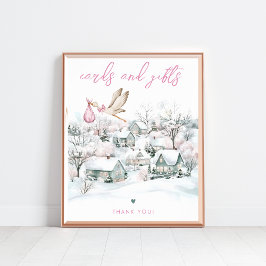 Stork Girl Winter Baby Showkarten & Geschenke Unte Poster