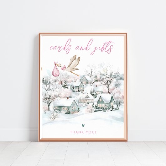 Stork Girl Winter Baby Showkarten & Geschenke Unte Poster