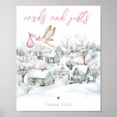 Stork Girl Winter Baby Showkarten & Geschenke Unte Poster (Vorne)