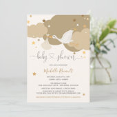 Stork Gold Gender Neutral Baby Shower Einladung (Stehend Vorderseite)