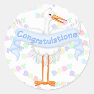 Stork Gratulationen Aufkleber (blau)