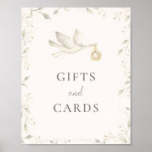 Stork Greenery Baby Dusche Geschenke und Karten Un Poster (Vorne)