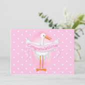 Stork Herzlichen Glückwunsch Kinderdusche Einladun Einladung (Stehend Vorderseite)