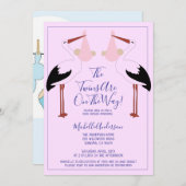 Stork Holding Twin Pink Baby Bundles Baby Dusche Einladung (Vorne/Hinten)