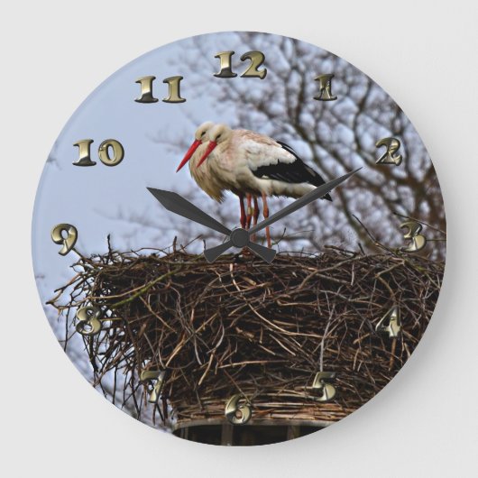 Stork in Nest Große Wanduhr (Vorderseite)