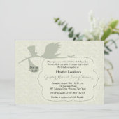 Stork ist auf dem Weg Gender Reveal Baby Dusche Einladung (Stehend Vorderseite)