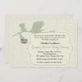 Stork ist auf dem Weg Gender Reveal Baby Dusche Einladung (Vorne/Hinten)